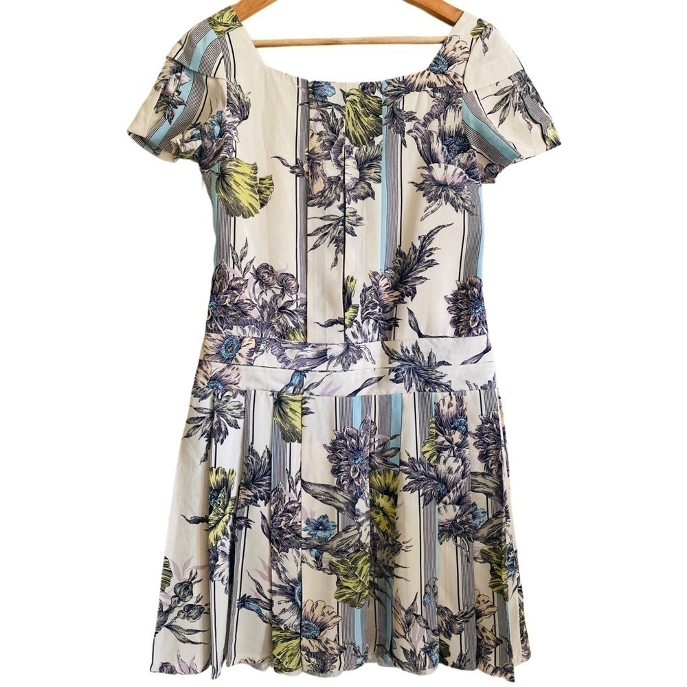ANTHROPOLOGIE LEIFSDOTTIR 100% Silk Retro Drop Waist Feminine Floral Dress Sz 6 - Picture 5 of 12